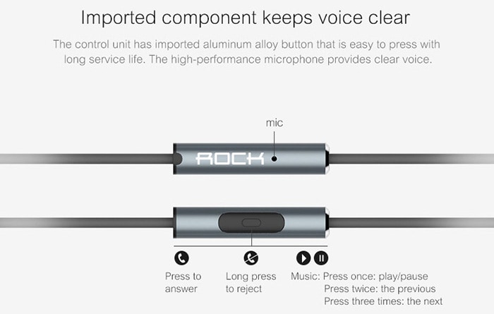 Rock Zircon Stereo Earphone with Mic Nano Material 3.5mm Audio Input HD Tone - Black
