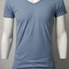 Dull Blue Solid V-Neck T-Shirt