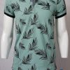 Green With Black Leaf Pattern Over All Design Polo T Shirt