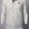 White With Bird Pattern Over All Design Polo T Shirt