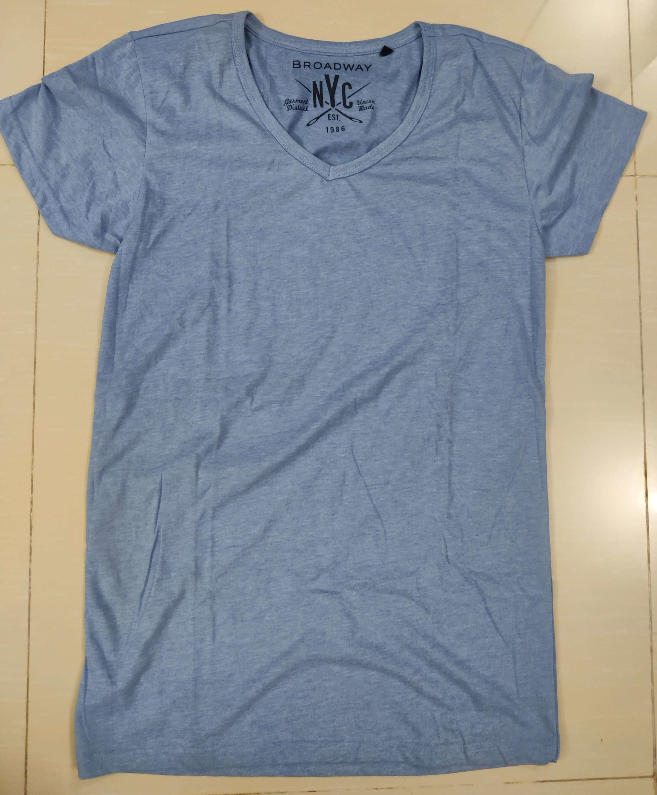 Dull Blue Solid V-Neck T-Shirt