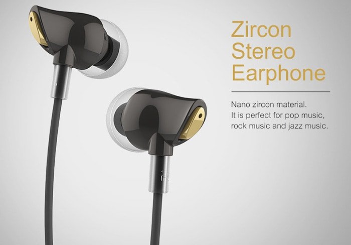 Rock Zircon Stereo Earphone with Mic Nano Material 3.5mm Audio Input HD Tone - Black