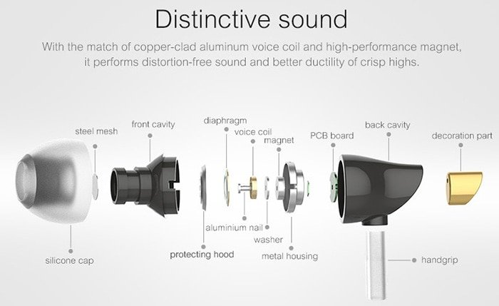 Rock Zircon Stereo Earphone with Mic Nano Material 3.5mm Audio Input HD Tone - Black