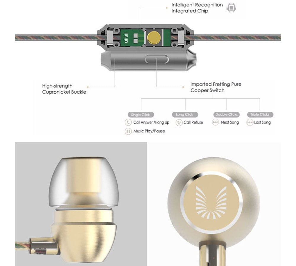 UIISII HM7 In-ear Wired Fragrance Music Earphones with On-cord Control- Silver