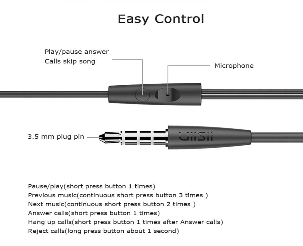 UIISII C200 In-ear Wired HiFi Music Earphones with On-cord Control UIISII C200 In-ear Wired HiFi Music Earphones with On-cord Control