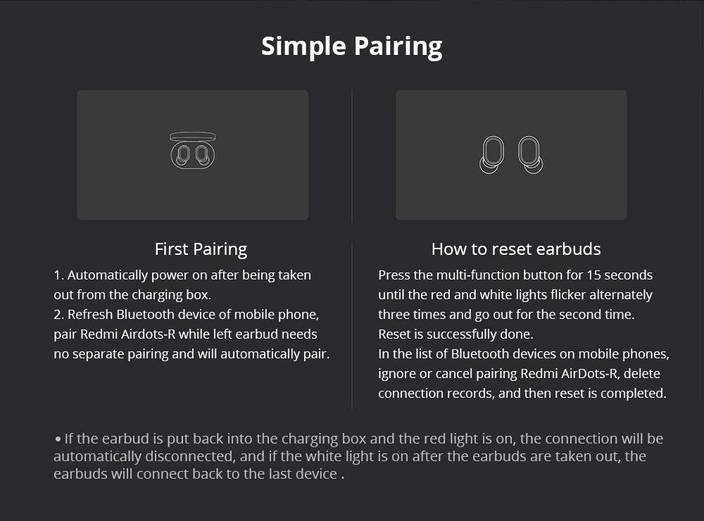 Xiaomi Redmi AirDots TWS Bluetooth 5.0 Earbuds 4 Hours Working Time Noise Reduction - Black