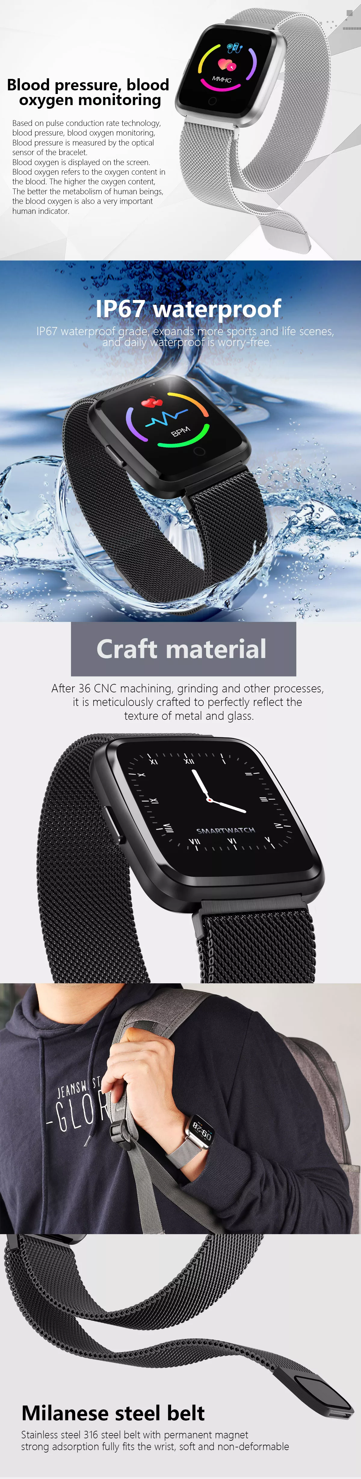 Y7 Smart Watch - Magnetic Strap - black
