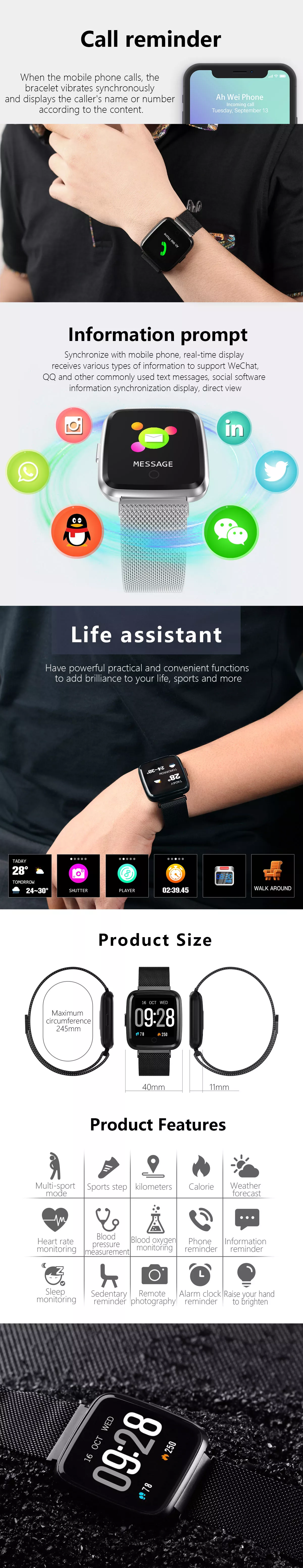 Y7 Smart Watch - Magnetic Strap - black
