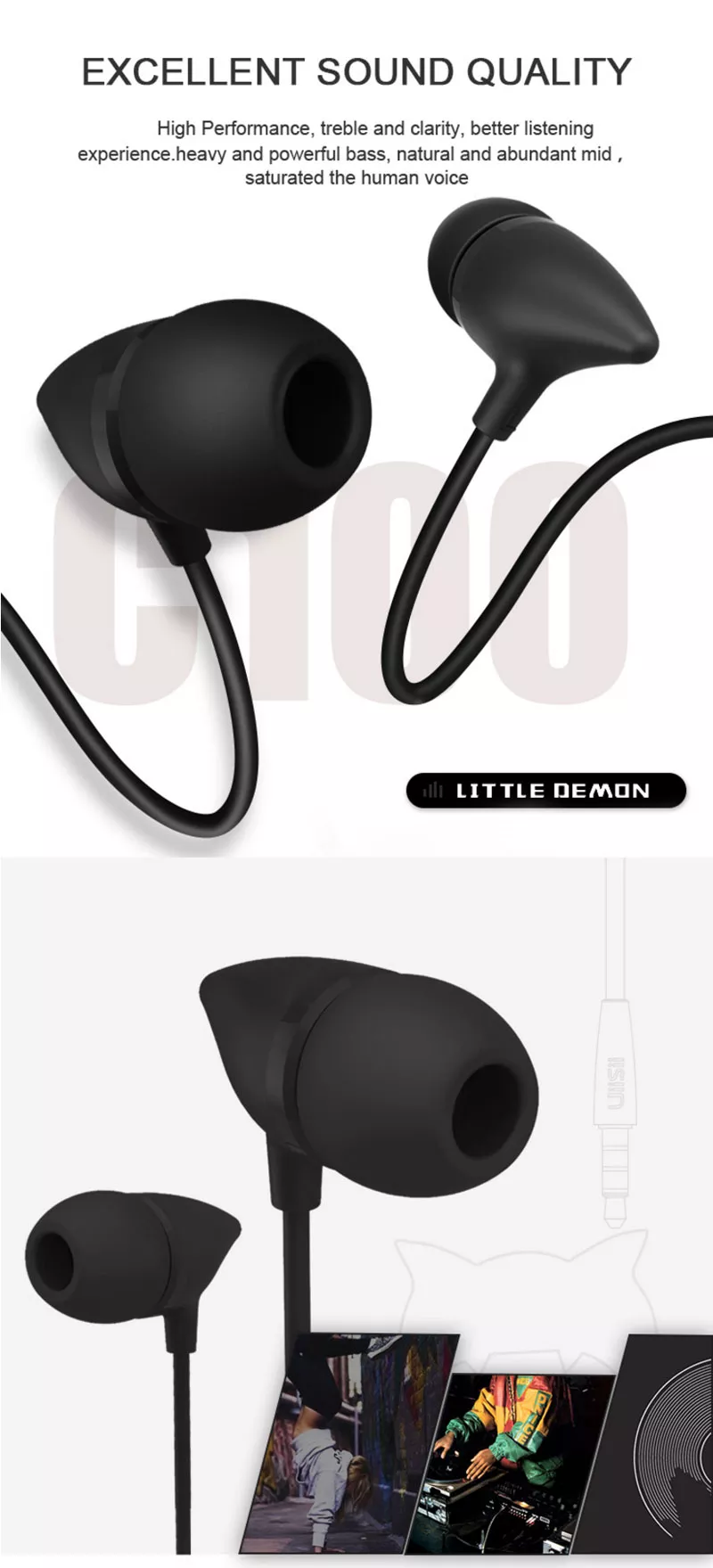 UiiSii C100 Wired In-ear Headphones Music Student Earphone with Microphone