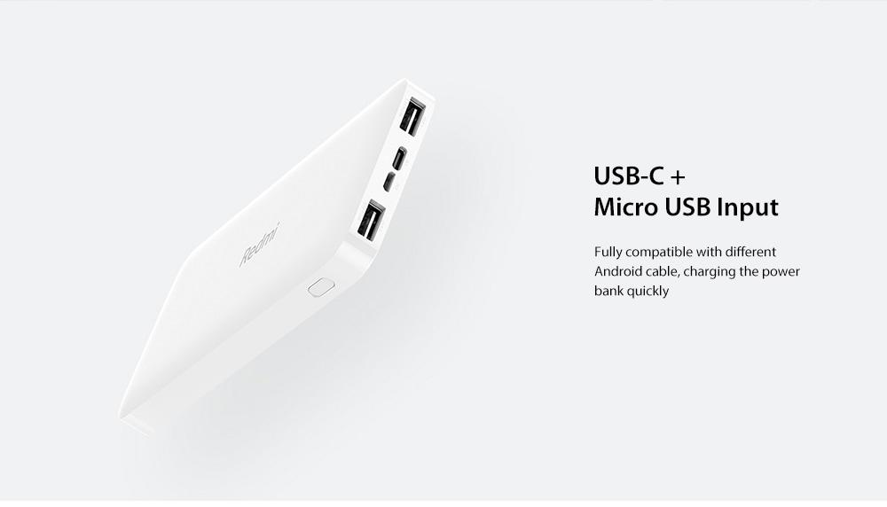 Xiaomi PB100LZM Redmi Power Bank 10000mAh Dual Input / Output Ports / 18W Charging Standard Version- White