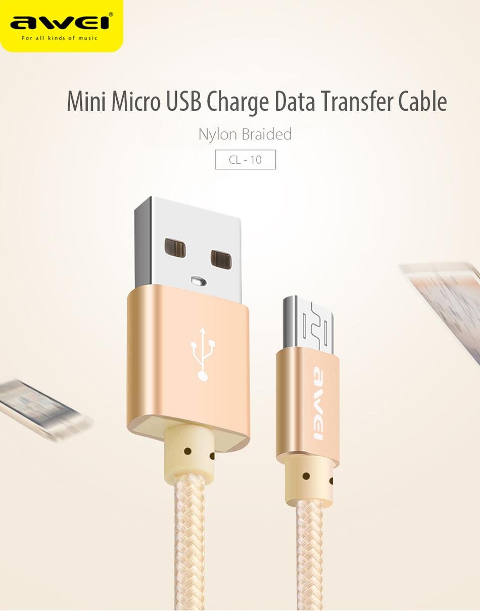 Original Awei CL 10 Micro USB Data Cable For Android with Fast Charging Original Awei CL 10 Micro USB Data Cable For Android with Fast Charging