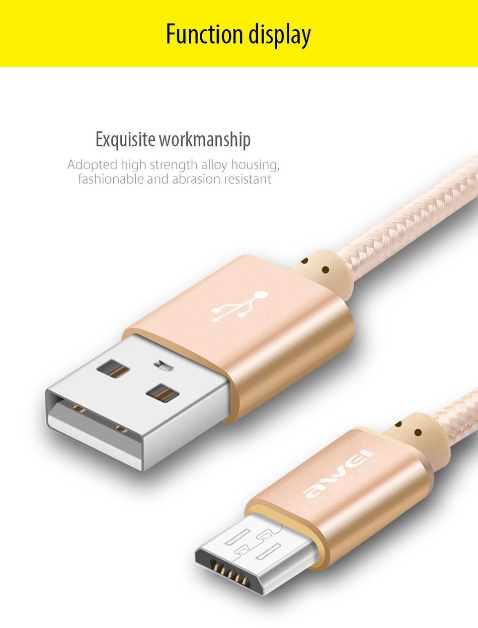 Original Awei CL 10 Micro USB Data Cable For Android with Fast Charging aeProduct.getSubject ()
