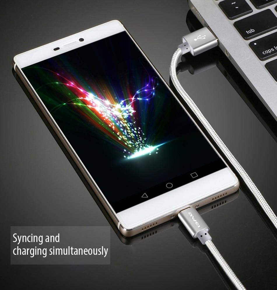 Original Awei CL 10 Micro USB Data Cable For Android with Fast Charging aeProduct.getSubject ()