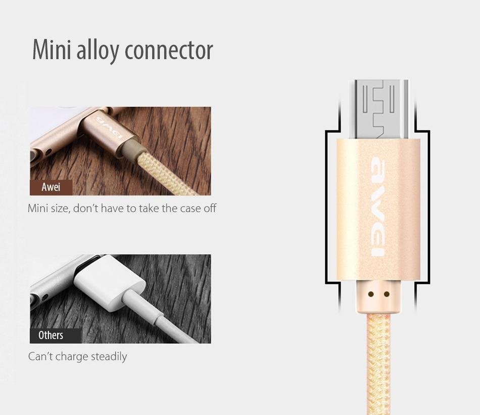 Original Awei CL 10 Micro USB Data Cable For Android with Fast Charging aeProduct.getSubject ()