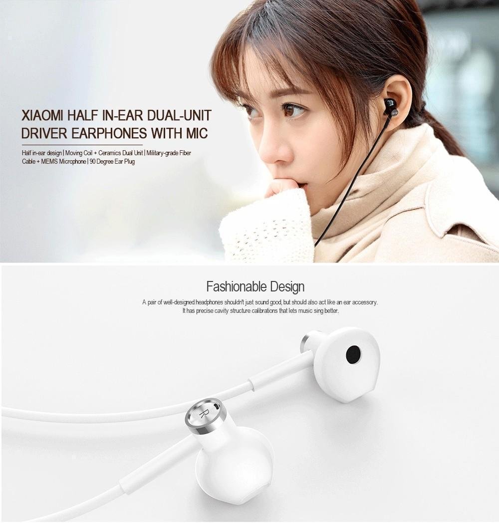 Mi Original Half In-ear Dual-unit Driver Earphones with Mic - Black Xiaomi Half In-ear Dual-unit Driver Earphones with Mic - Black