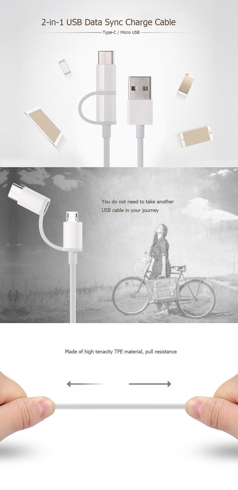 Original Xiaomi Micro USB Type-C Cable Data Sync Charging Cord- White