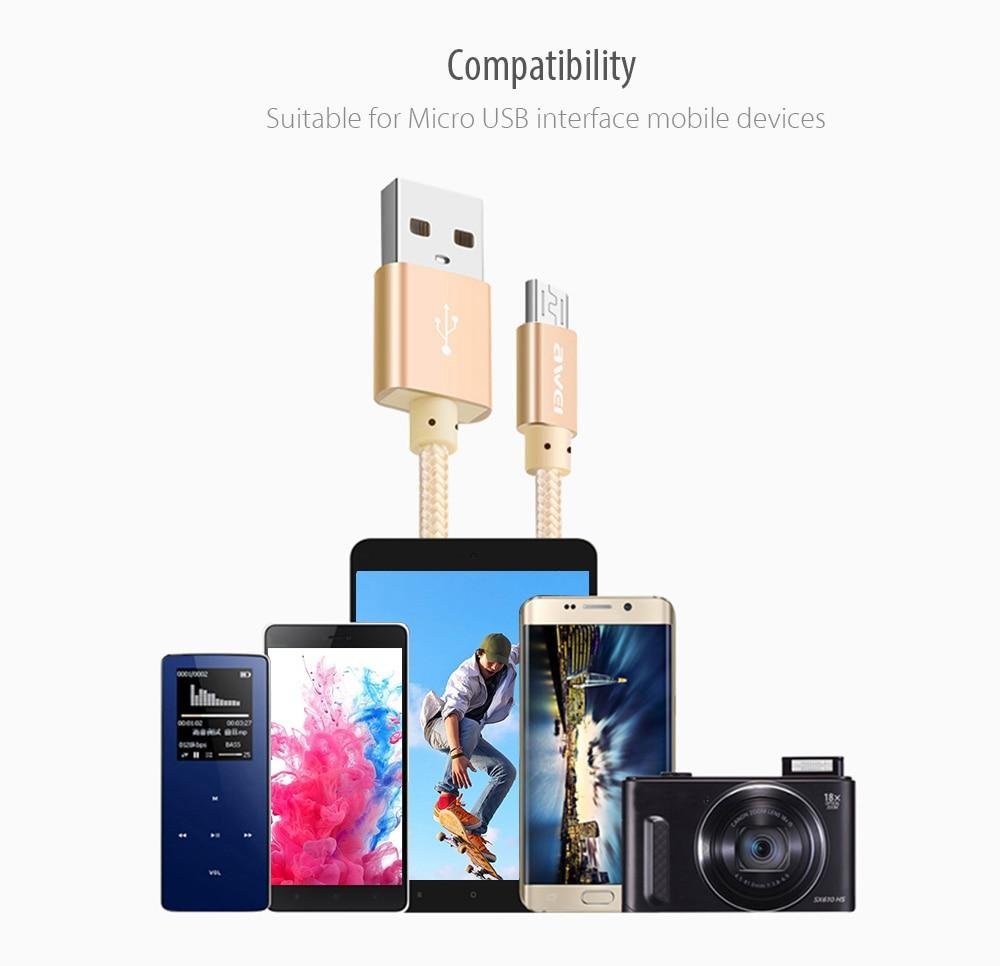 Original Awei CL 10 Micro USB Data Cable For Android with Fast Charging aeProduct.getSubject ()