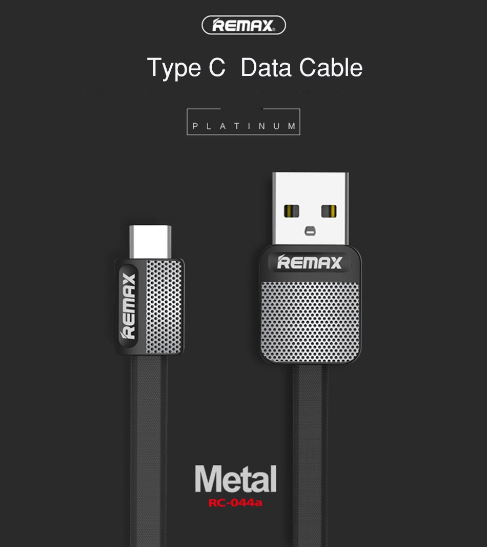 Original Remax RC-044a Metal Platinum Type-C USB Data Cable - black Original Remax RC-044a Metal Platinum Type-C USB Data Cable - black