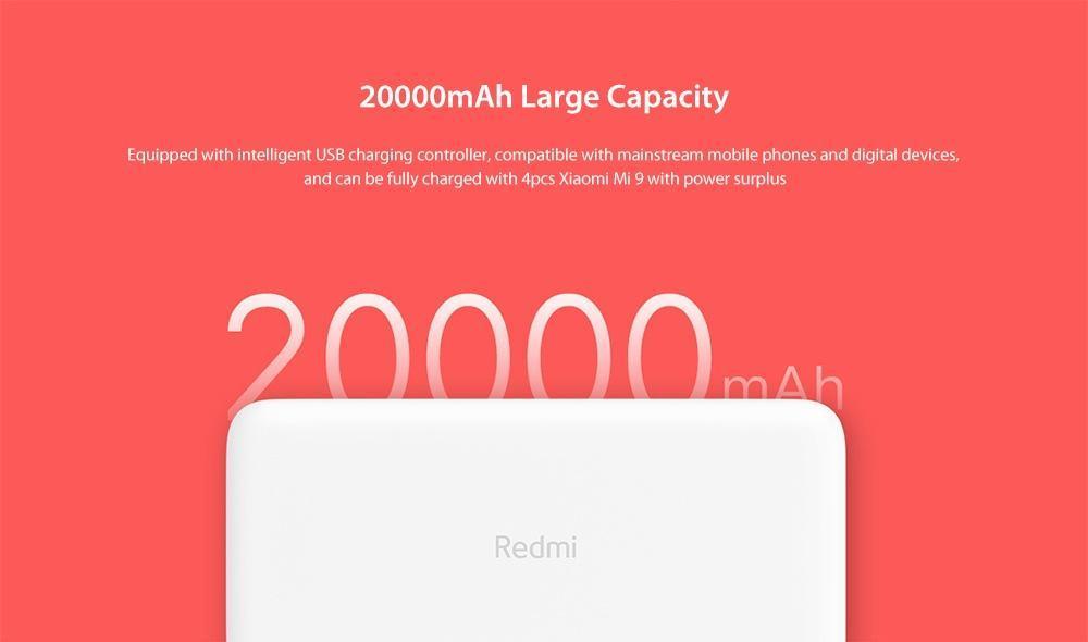 Xiaomi PB200LZM Redmi Power Bank 20000mAh Dual Input / Output Ports / 18W Charging Fast Charge Version- White
