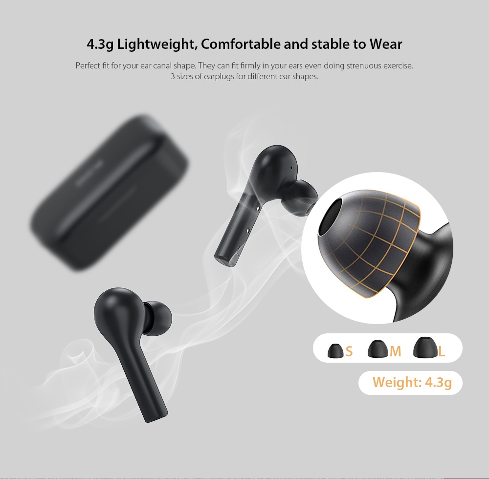 QCY T5 Bluetooth 5.0 Binaural In-ear Earphones Wireless Charging Earbuds with Mic and Charging Dock- Black