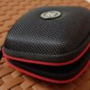 Semi hard rubber nylon Earphone Pouch with zipper storage case almost square shape- black and red