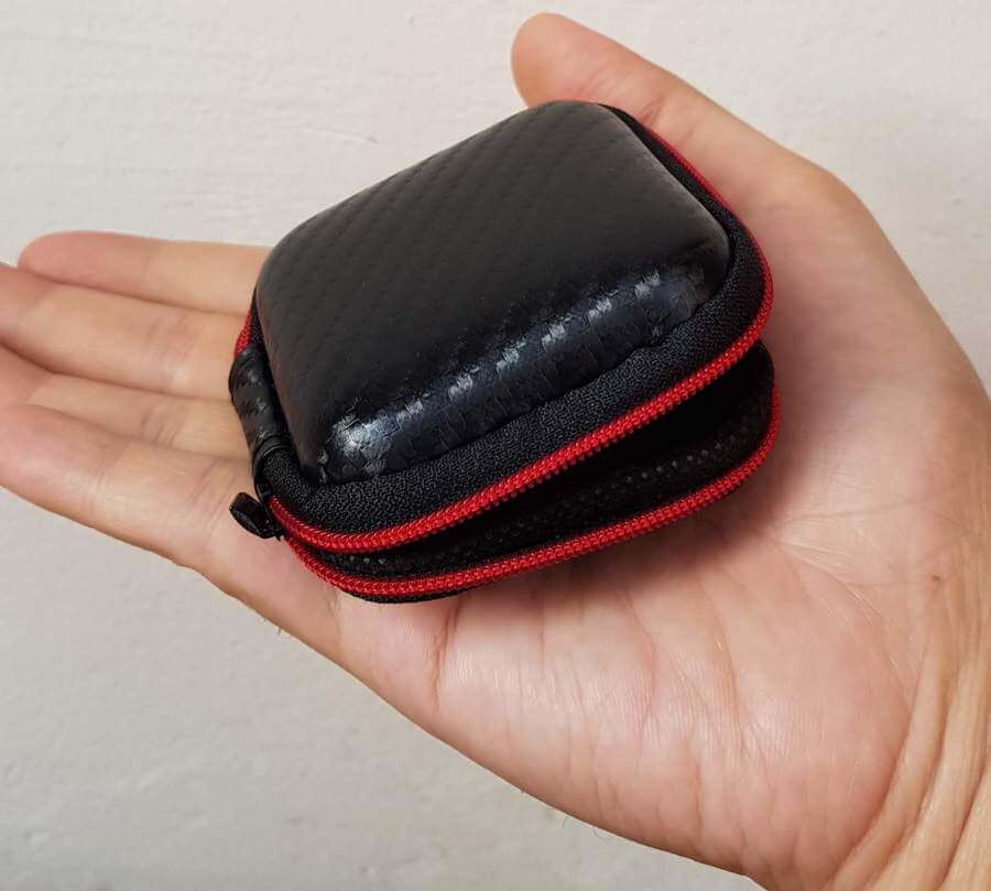 Semi hard rubber Earphone Pouch with zipper storage case almost square shape- black and red
