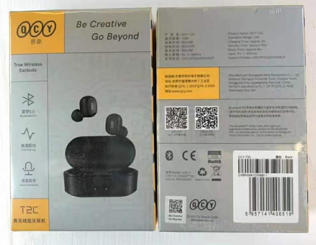 Original QCY T2C TWS Wireless Bluetooth 5 Version Headset Earphones - Black Original QCY T2C TWS Wireless Bluetooth 5 Version Headset Earphones - Black