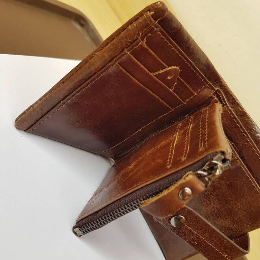 Premium type Leather Wallet with zipper Money bag - coffee color