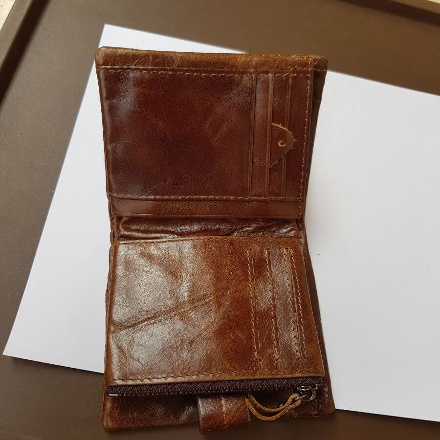 Premium type Leather Wallet with zipper Money bag - coffee color