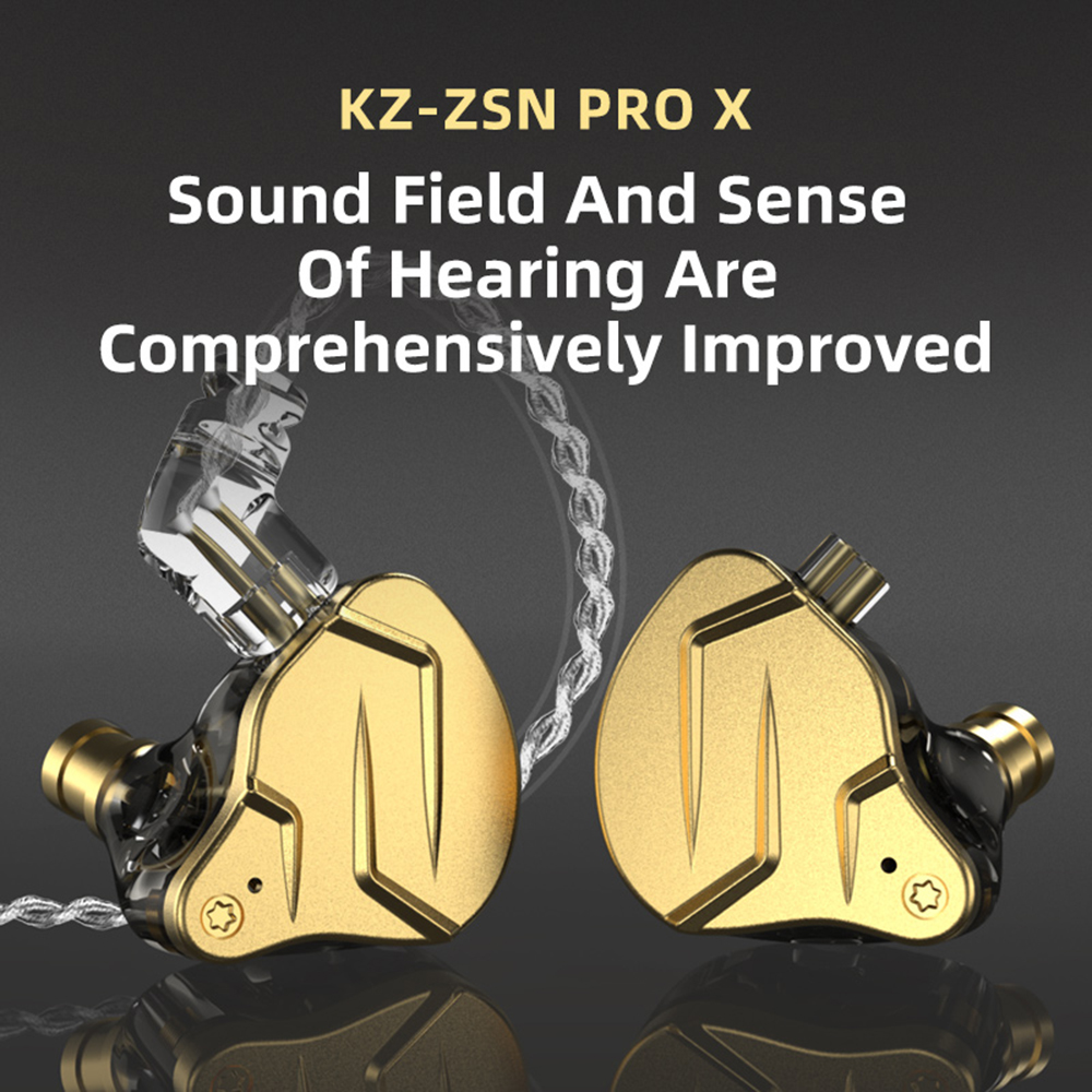 Original KZ ZSN PRO X Dual Driver Hybrid Metal Earphones - gold