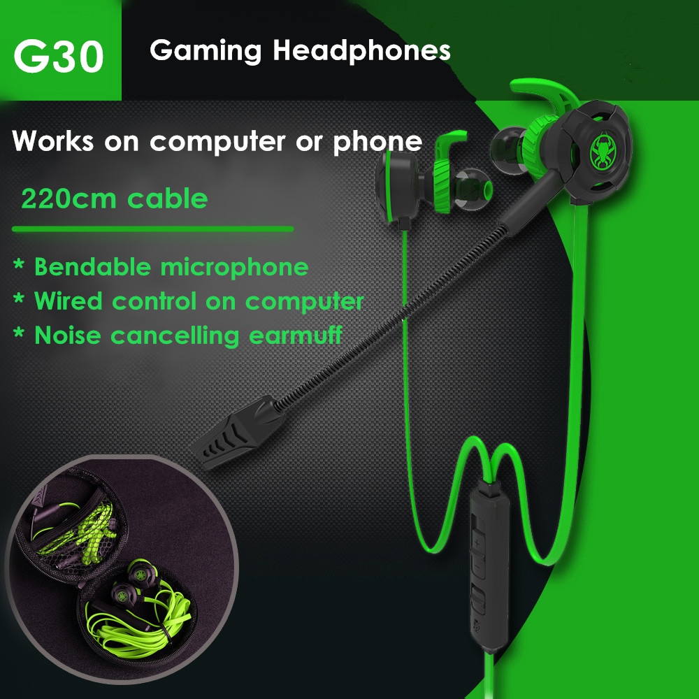 Plextone G30 Game Earphone Noise Cancelling Wired Control Earbuds with Mic for Phone Computer