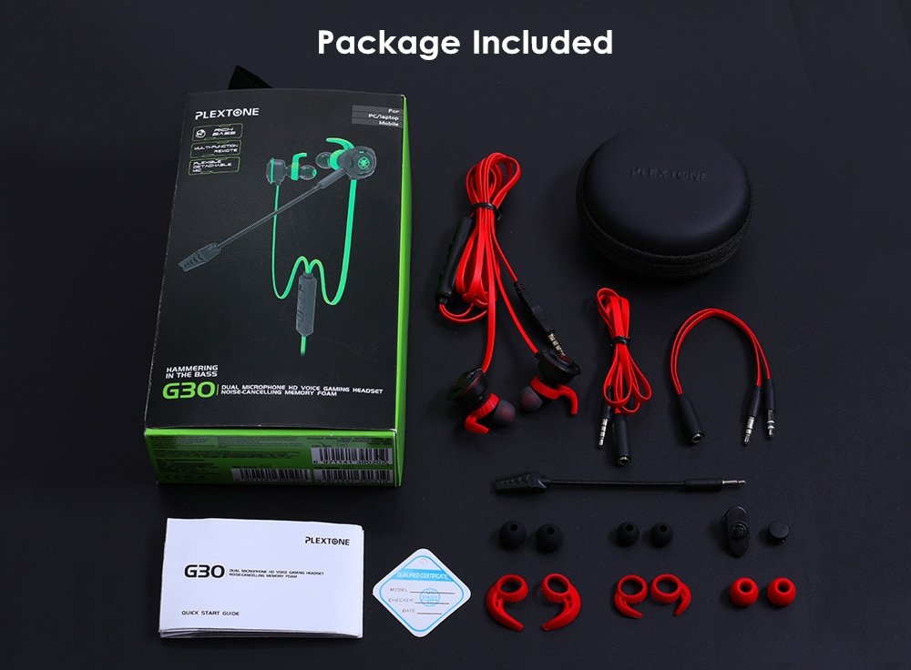 Plextone G30 Game Earphone Noise Cancelling Wired Control Earbuds with Mic for Phone Computer- Green