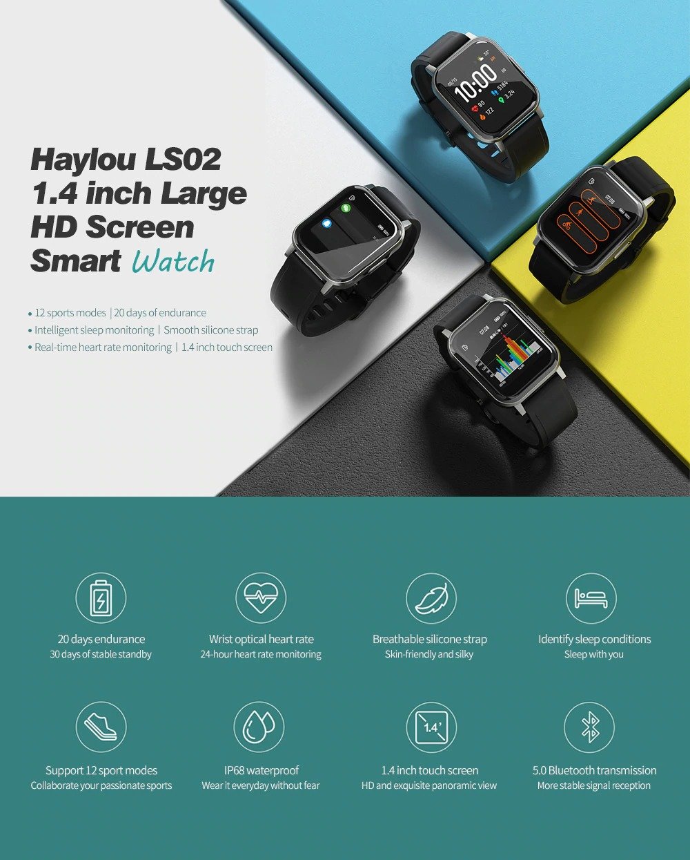 Original Haylou Smart Watch LS02 Global Version – Black