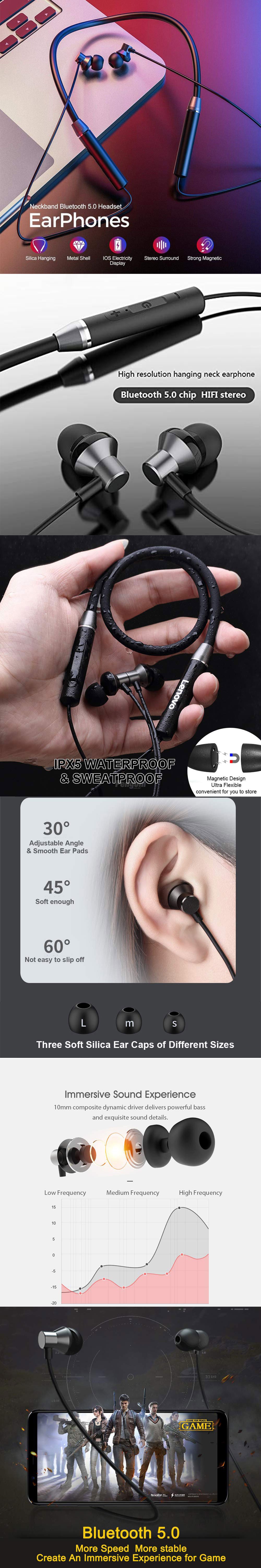 Original Lenovo HE05 Neckband Bluetooth Headset - black Original Lenovo HE05 Neckband Bluetooth Headset - black