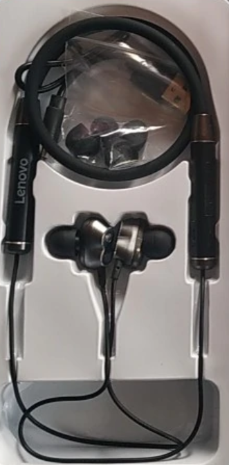 Original Lenovo HE08 Dual Dynamic Smart bluetooth 5.0 Sports Neckband Earphone In-Ear Music Wireless Earbuds with HD Mic - Black