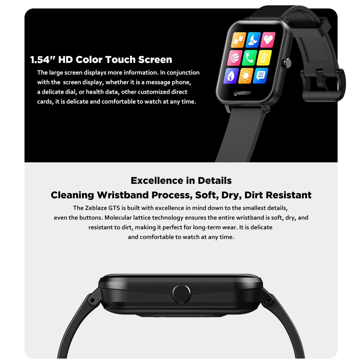 Original Zeblaze GTS Smart Watch Bluetooth Receive/Call IP67 Waterproof 1.54 inch IPS Screen - black Original Zeblaze GTS Smart Watch Bluetooth Receive/Call IP67 Waterproof 1.54 inch IPS Screen - black
