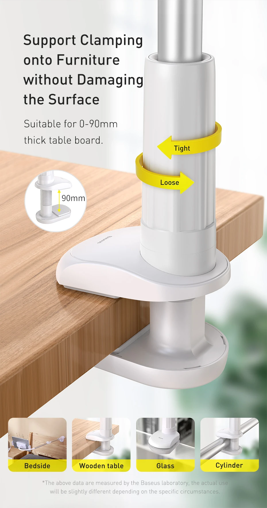 Original Baseus Lazy Holder for Bed Desk Desktop Office Kitchen Phone Holder Long Arm Flexible Mobile Phone Stand Holder Table Clip Bracket for Smart Phone Tablet - Grey