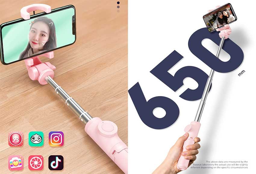 Original BASEUS LOVELY BLUETOOTH FOLDING BRACKET SELFIE STICK - BLACK Baseus-Wireless-Bluetooth-Selfie-Stick-p