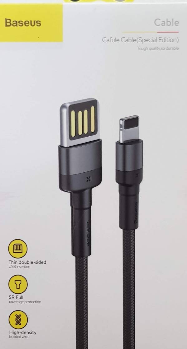 Original Baseus Reversible USB charging cable for iPhone - 100cm black