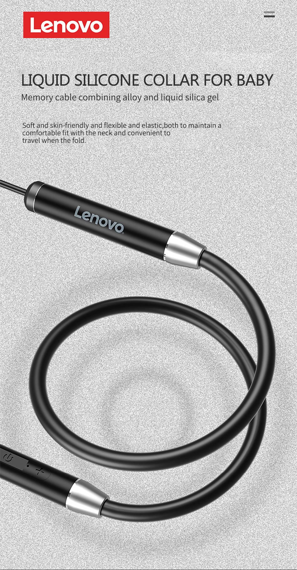 Original Lenovo HE08 Dual Dynamic Smart bluetooth 5.0 Sports Neckband Earphone In-Ear Music Wireless Earbuds with HD Mic - Black