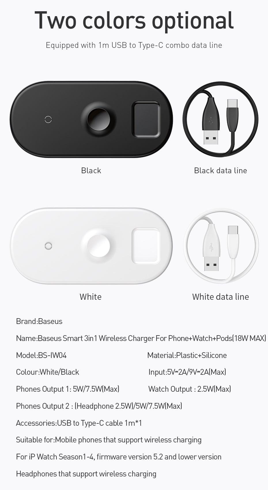 Original Baseus Smart 3 in 1 Wireless Charger for mobile phones , Apple Watch, Pods Baseus Smart 3 In 1 Qi Wireless Charger For Iphone Apple Watch Airpods (3)