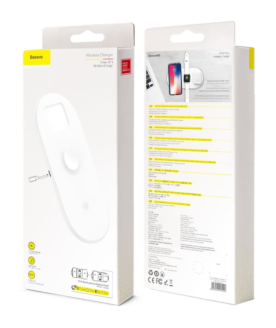 Original Baseus Smart 3 in 1 Wireless Charger for mobile phones , Apple Watch, Pods Baseus Smart 3 In 1 Qi Wireless Charger For Iphone Apple Watch Airpods (4)