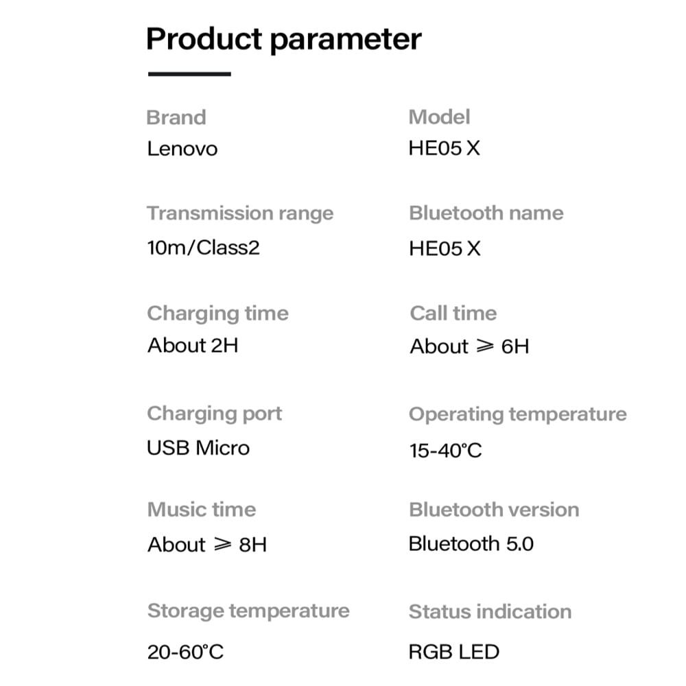 Lenovo HE05X Wireless Bluetooth Headphone Earphone - Black