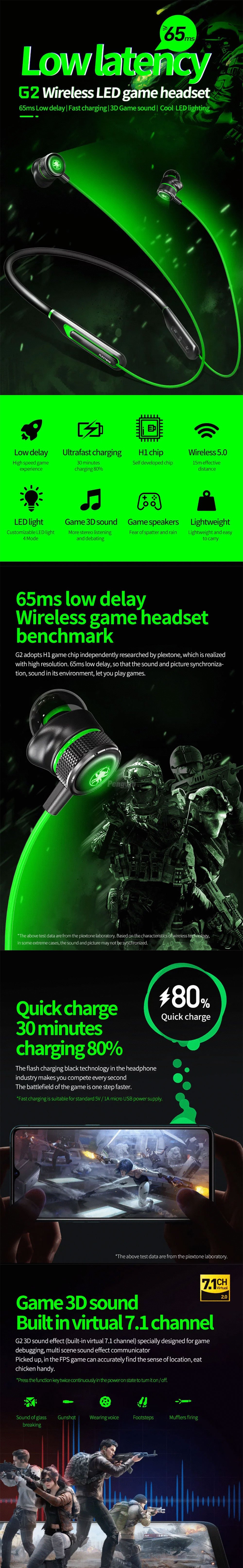 Original Plextone G2 Gaming Wireless Earphone - green Original Plextone G2 Gaming Wireless Earphone - green