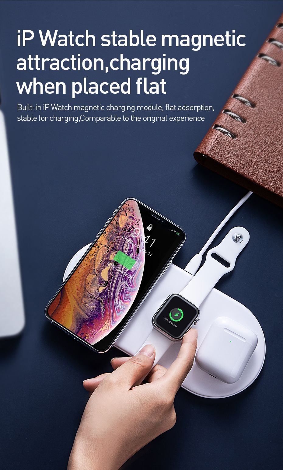 Original Baseus Smart 3 in 1 Wireless Charger for mobile phones , Apple Watch, Pods Baseus Smart 3 In 1 Qi Wireless Charger For Iphone Apple Watch Airpods (13)