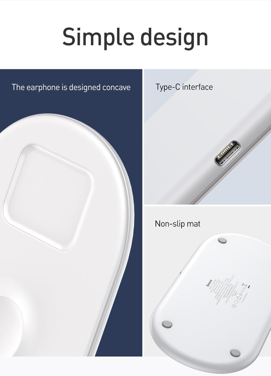 Original Baseus Smart 3 in 1 Wireless Charger for mobile phones , Apple Watch, Pods Baseus Smart 3 In 1 Qi Wireless Charger For Iphone Apple Watch Airpods (2)