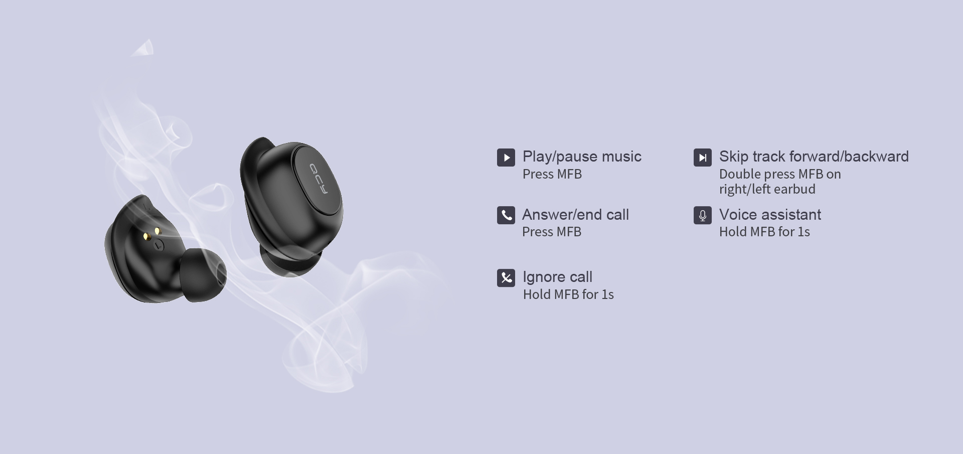 Original QCY T9S Wireless 5.0 Bluetooth Earphone Bass Sound Sweatproof In-ear Earbuds with Mic