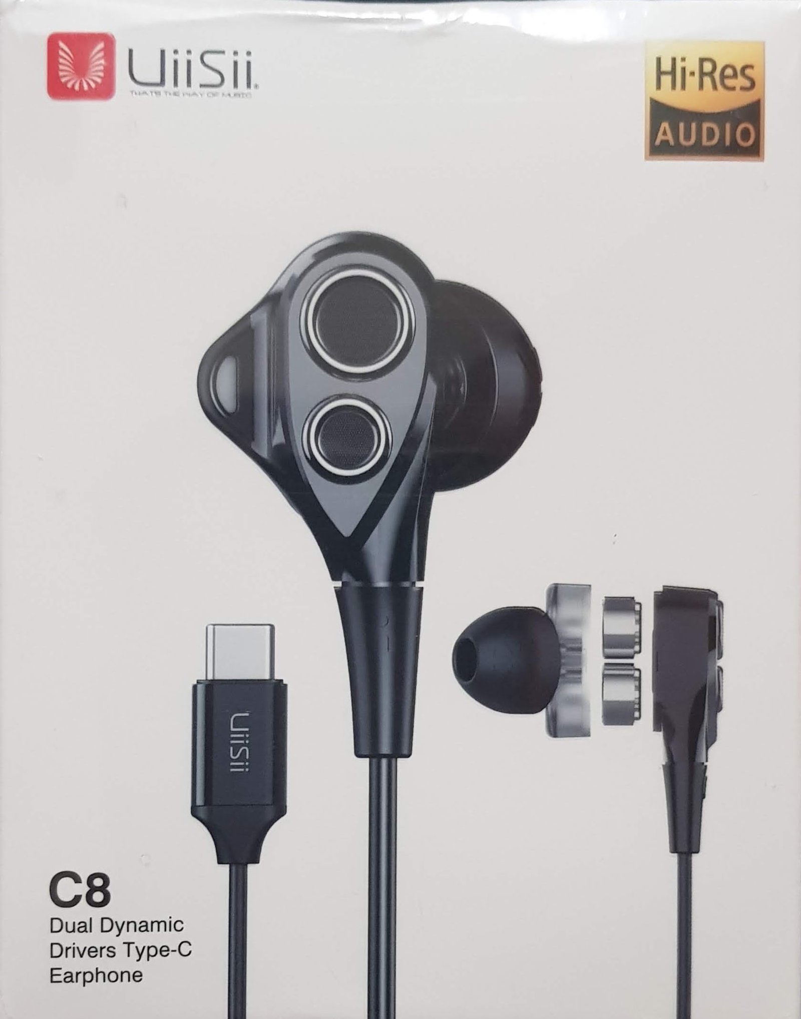 Original UiiSii C8 Dual Dynamic Drivers Type-C Earphones - black Original UiiSii C8 Dual Dynamic Drivers Type-C Earphones - black