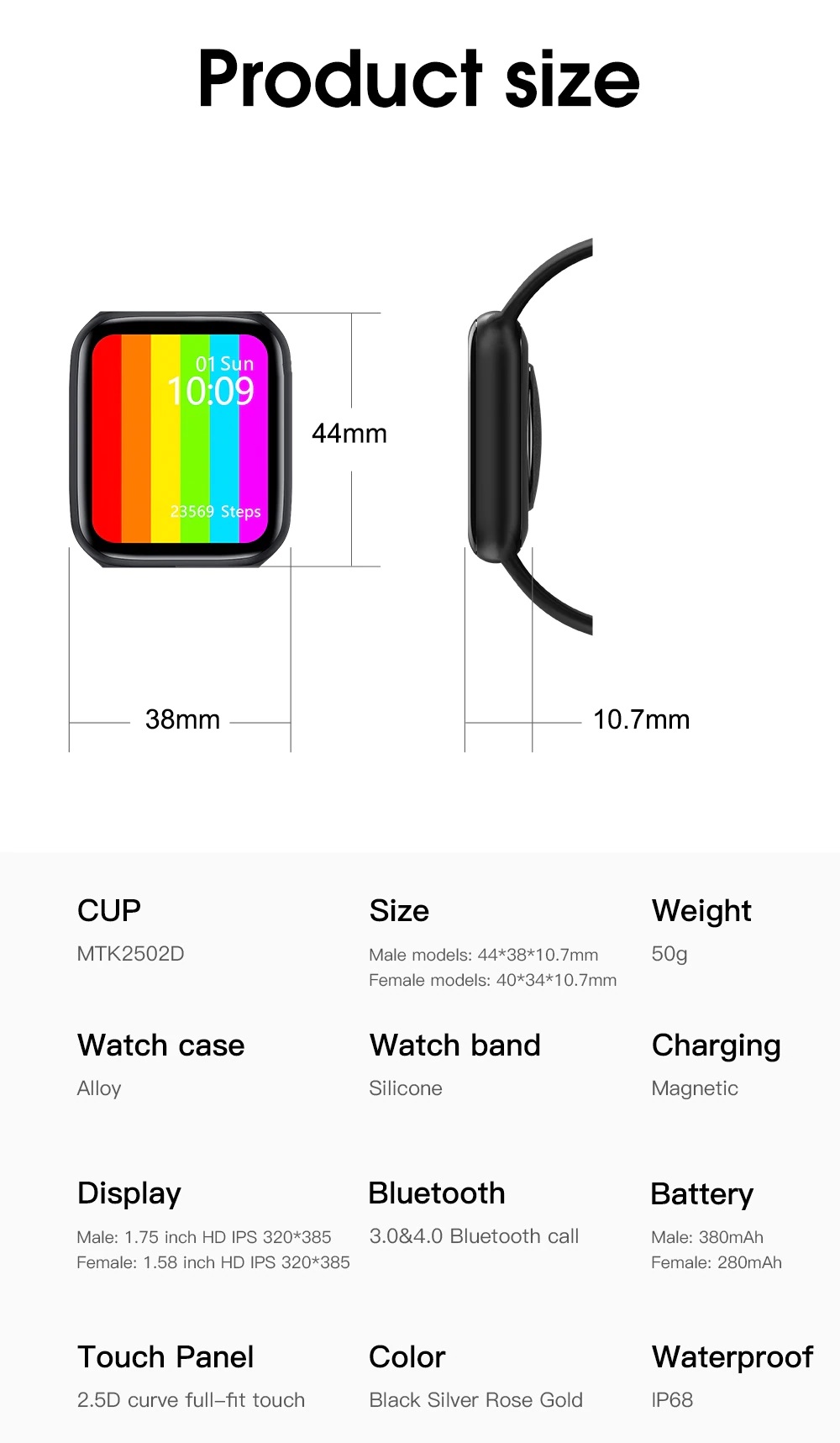 Original Microware W26+ Plus Smart Watch with Calling Feature IP68 Waterproof Fitness Tracker Sports Watch-black