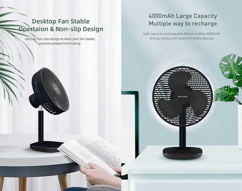 Original AWEI F23 RECHARGEABLE DESK FAN 4000mah - black Awei-Desk-Fan-1.jpg?1616391807141